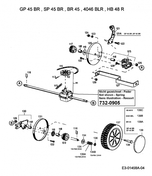 Ersatzteile Raiffeisen Motormäher mit Antrieb BR 45 Typ: 12A-T15Z628  (2000) Getriebe, Höhenverstellung, Räder