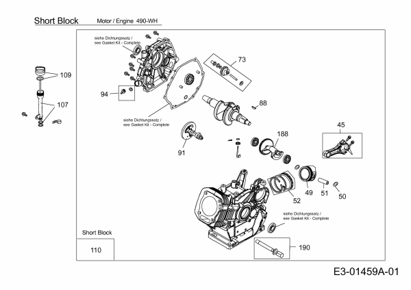 Ersatzteile MTD-Motoren Horizontal 490-WH Typ: 752Z490-WH  (2013) Rumpfmotor