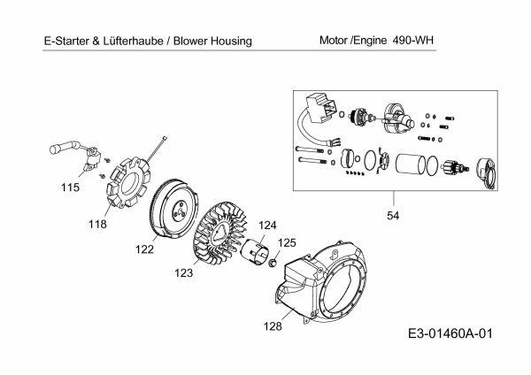 Ersatzteile MTD-Motoren Horizontal 490-WH Typ: 752Z490-WH  (2013) Schwungrad, Zündspule, E-Starter