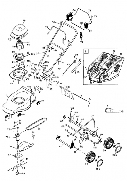 Ersatzteile Fleurelle Elektromäher EA 481 Typ: 18BSU0J-619  (2000) Grundgerät