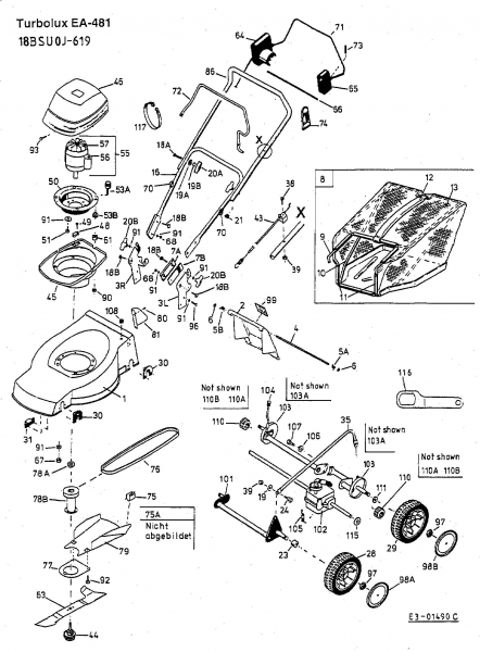 Ersatzteile Fleurelle Elektromäher EA 481 Typ: 18BSU0J-619  (2003) Grundgerät