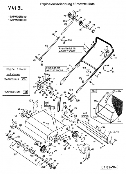 Ersatzteile Fleurelle Motorvertikutierer VERTILUX V 41 BL Typ: 16APM02U619  (2003) Grundgerät
