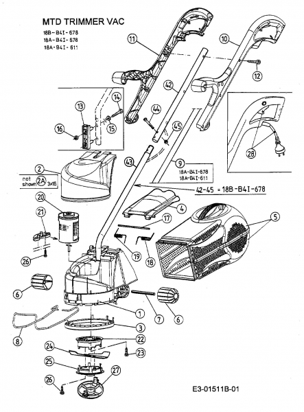 Ersatzteile MTD Elektro Rasentrimmer Trim Vac Typ: 18A-B4I-678  (2001) Grundgerät 