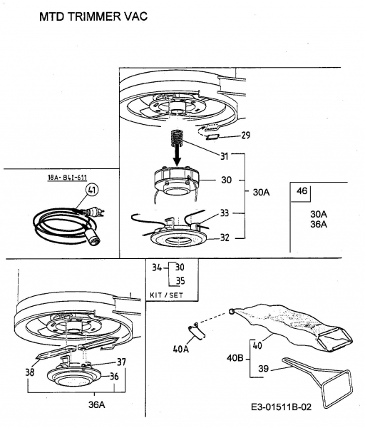 Ersatzteile MTD Motorsense Trim Vac Typ: 18A-B4I-678  (2001) Fadenspule, Fangsack, Messer 