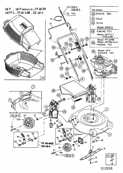 Ersatzteile MTD Benzin Rasenmäher ohne Antrieb FF 48 RB Typ: 11A-V01A665  (2002) Grundgerät 