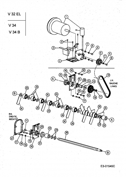 Ersatzteile Fleurelle Elektrovertikutierer V 32 EL Typ: 16AF31DA619  (2004) Elektromotor, Messerwalze