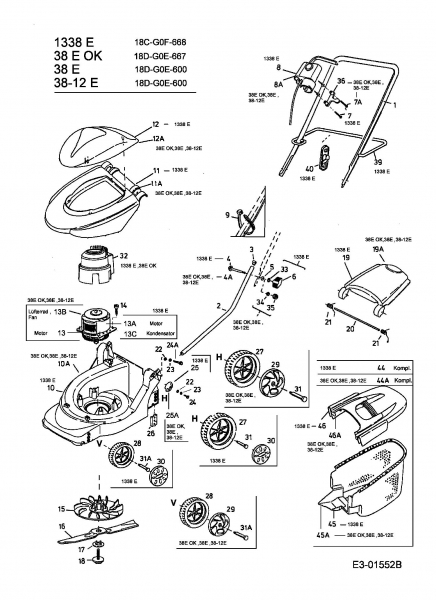 Ersatzteile Floraself Elektromäher 1338 E Typ: 18C-G0F-668  (2002) Grundgerät