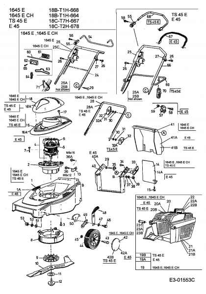 Ersatzteile Floraself Elektromäher 1645 E Typ: 18B-T1H-664  (2003) Grundgerät