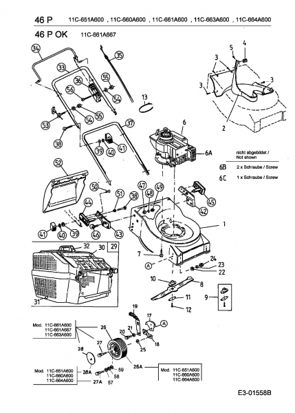 Ersatzteile MTD Benzin Rasenmäher ohne Antrieb 46 P Typ: 11C-661A600  (2002) Grundgerät 
