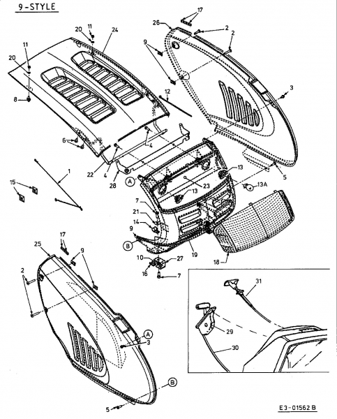 Ersatzteile Fleurelle Rasentraktoren AMH 1202 Typ: 13A2459A619  (2002) Motorhaube 9-Style