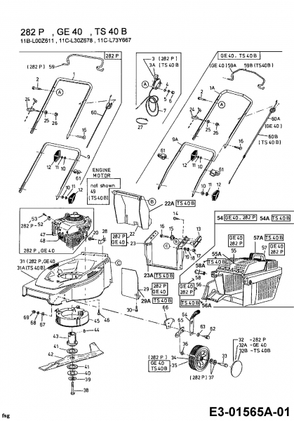 Ersatzteile MTD Benzin Rasenmäher ohne Antrieb GE 40 Typ: 11C-L30Z678  (2001) Grundgerät 