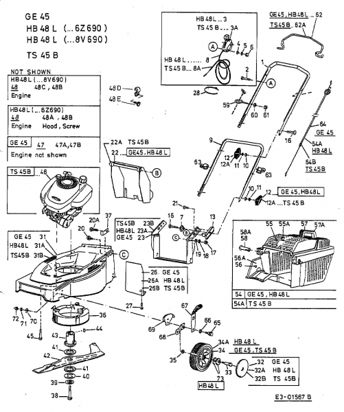 Ersatzteile MTD Benzin Rasenmäher ohne Antrieb GE 45 Typ: 11C-T34Z678  (2002) Grundgerät 