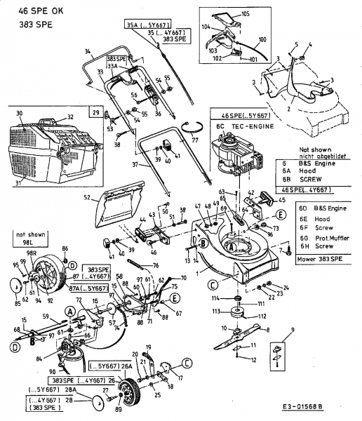 Ersatzteile Lawnflite Motormäher mit Antrieb 383 SPE Typ: 12CE618K611  (2002) Grundgerät