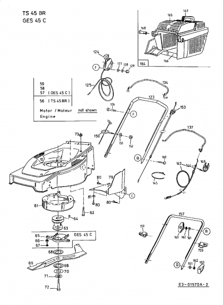 Ersatzteile MTD Benzin Rasenmäher mit Antrieb GES 45 C Typ: 12C-T76Z678  (2001) Grasfangkorb, Holm, Messer 