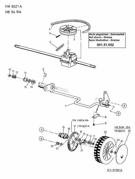 Ersatzteile Gutbrod Motormäher mit Antrieb HB 54 RA Typ: 12A-Q78T690  (2001) Getriebe, Räder