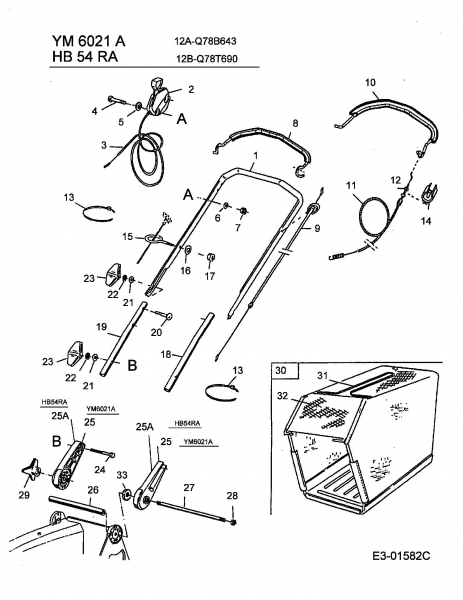 Ersatzteile Gutbrod Motormäher mit Antrieb HB 54 RA Typ: 12B-Q78T690  (2003) Grasfangsack, Holm