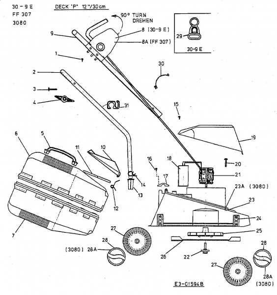 Ersatzteile MTD Elektro Rasenmäher ohne Antrieb 30-9 E Typ: 18A-P0C-600  (2003) Grundgerät 