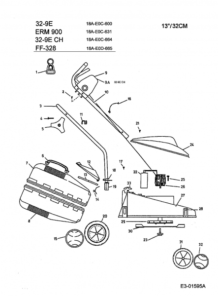 Ersatzteile MTD Elektro Rasenmäher ohne Antrieb 32-10 E Typ: 18A-E0D-600  (2005) Grundgerät 