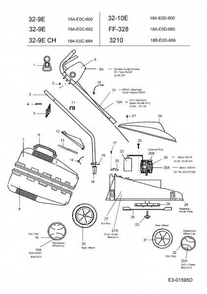 Ersatzteile MTD Elektro Rasenmäher ohne Antrieb 32-10 E Typ: 18A-E0D-600  (2006) Grundgerät 