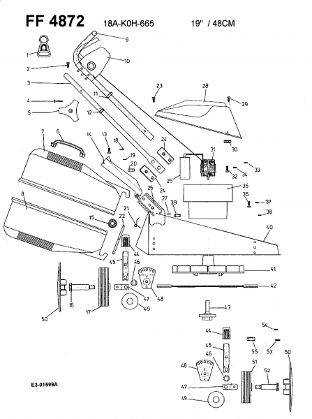 Ersatzteile MTD Elektro Rasenmäher ohne Antrieb FF 4872 Typ: 18A-K0H-665  (2002) Grundgerät 
