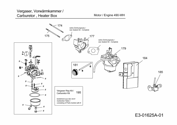 Ersatzteile MTD-Motoren Horizontal 490-WH Typ: 752Z490-WH  (2013) Vergaser, Vorwärmkammer