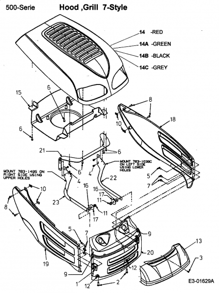 Ersatzteile Motec Rasentraktoren MTR 400 Typ: 13A1487N630  (2004) Motorhaube 7-Style