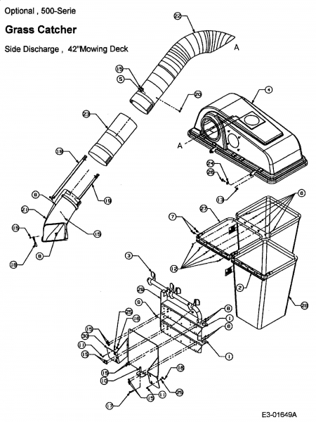 Ersatzteile Zubehör Garten- und Rasentraktoren Grasfangeinrichtung für 500 Serie mit Mähwerk G (42/107cm) Typ: OEM-196-543  (2002) Grasfangeinrichtung