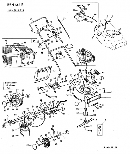Ersatzteile Budget Motormäher mit Antrieb BBM 462 R Typ: 12C-681A619  (2003) Grundgerät