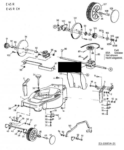 Ersatzteile MTD Elektro Rasenmäher mit Antrieb E 45 R Typ: 18AST9H-664  (2002) Grundgerät 