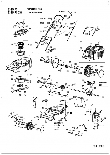 Ersatzteile MTD Elektro Rasenmäher mit Antrieb E 45 R Typ: 18AST9H-678  (2003) Grundgerät 