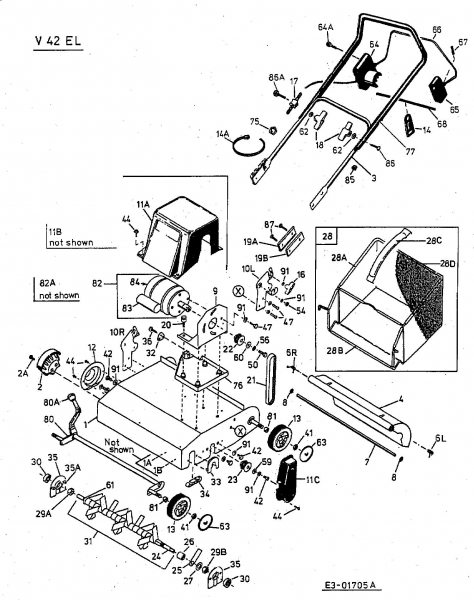 Ersatzteile Fleurelle Elektrovertikutierer V 42 EL Typ: 16BEM0G-619  (2003) Grundgerät