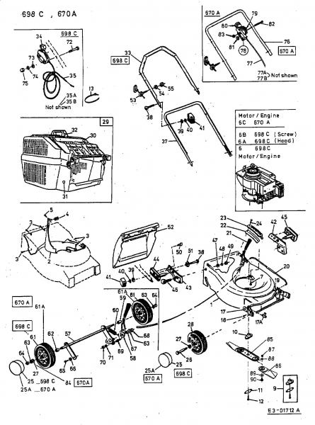 Ersatzteile MTD Benzin Rasenmäher ohne Antrieb 670 A Typ: 11A-670A670  (2003) Grundgerät 