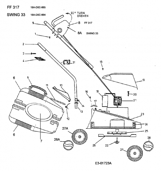Ersatzteile MTD Elektro Rasenmäher ohne Antrieb FF 317 Typ: 18A-D0C-665  (2003) Grundgerät 