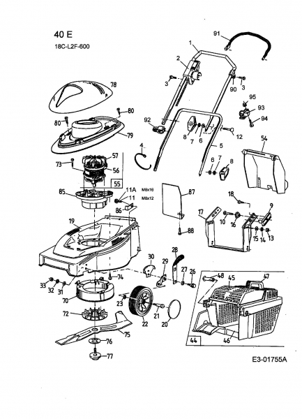 Ersatzteile MTD Elektro Rasenmäher ohne Antrieb 40 E Typ: 18C-L2F-600  (2003) Grundgerät 