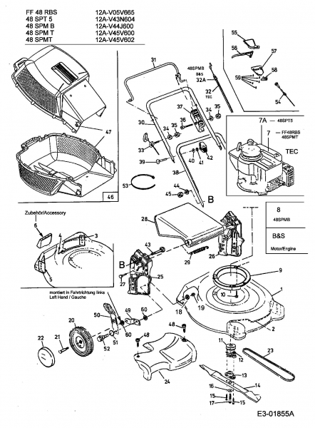 Ersatzteile MTD Benzin Rasenmäher mit Antrieb FF 48 RBS Typ: 12A-V05V665  (2003) Grundgerät 