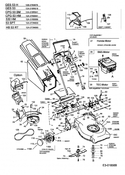 Ersatzteile MTD Benzin Rasenmäher mit Antrieb GES 53 H Typ: 12A-378S300  (2004) Grundgerät 