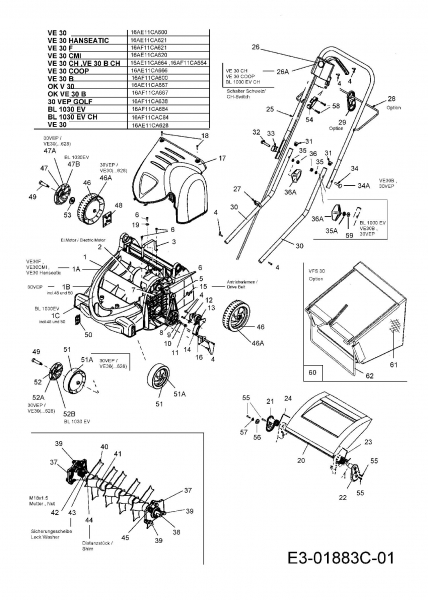 Ersatzteile Bolens Elektrovertikutierer BL 1030 EV Typ: 16AF11CAC84  (2007) Grundgerät