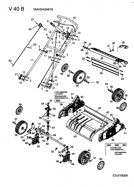 Ersatzteile Fleurelle Motorvertikutierer V 40 B Typ: 16AH5A3A619  (2004) Holm, Räder