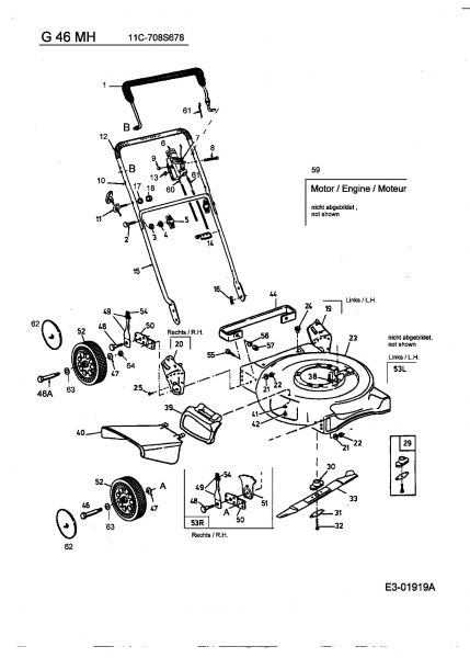 Ersatzteile MTD Benzin Rasenmäher ohne Antrieb G 46 MH Typ: 11C-708S678  (2004) Grundgerät 