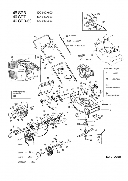 Ersatzteile MTD Benzin Rasenmäher mit Antrieb 46 SPB-60 Typ: 12C-668E600  (2005) Grundgerät 
