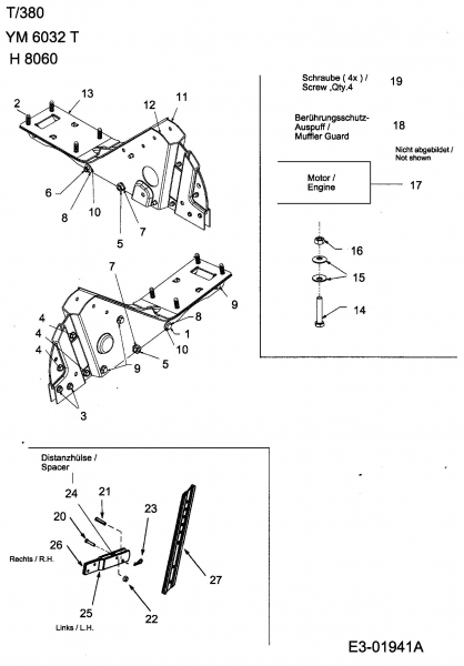 Ersatzteile MTD Motorhacke T 380/50 Typ: 21A-382A678  (2004) Motor, Rahmen, Sporn 
