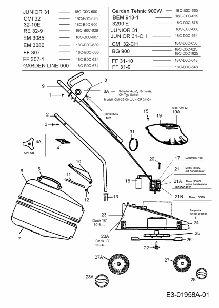 Ersatzteile MTD Elektro Rasenmäher ohne Antrieb FF 307-1 Typ: 18C-B0C-634  (2006) Grundgerät 