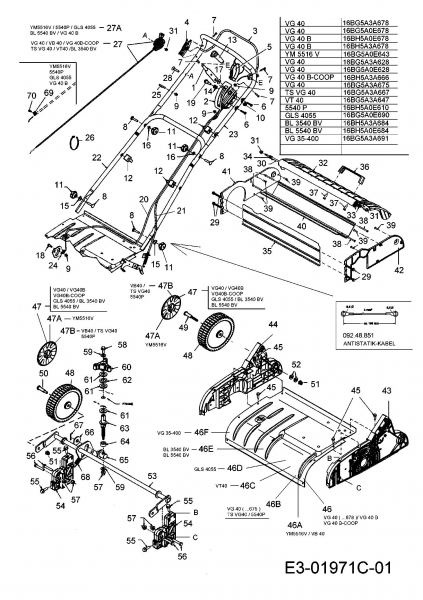 Ersatzteile Bolens Motorvertikutierer BL 5540 BV Typ: 16BH5A0E684  (2007) Holm, Räder