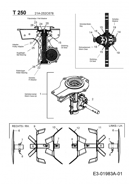Ersatzteile MTD Motorhacke T 250 Typ: 21A-252C678  (2005) Getriebe, Hacksterne 
