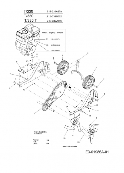 Ersatzteile MTD Motorhacke T 330/50 Typ: 21B-332A678  (2005) Hacksterne, Motor, Räder 