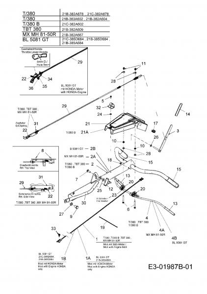 Ersatzteile MTD Motorhacke T 380/50 Typ: 21B-382A678  (2007) Holm 