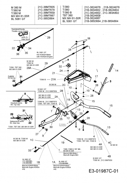 Ersatzteile MTD Motorhacke T/380 M Typ: 21C-38MT659  (2009) Holm 