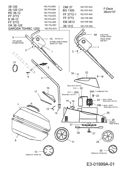 Ersatzteile Raiffeisen Elektromäher RE 38-12 Typ: 18C-F0J-628  (2006) Grundgerät