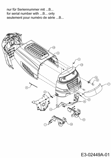 Ersatzteile MTD Rasentraktor 420/38 Typ: 13A2765F308  (2015) Motorhaube 5-Style (Seriennummer ...B...) 