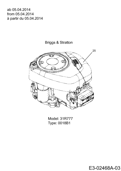 Cub Cadet Ersatzteile Rasentraktoren CC 1018 AN 13HD90AN603  (2014) Motor Briggs & Stratton ab 05.04.2013